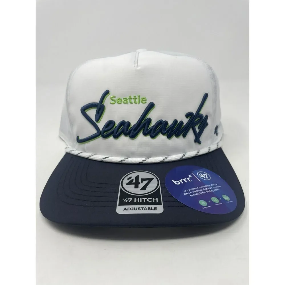 '47‎ Seattle Seahawks Snapback Hat Cap Hitch White Adjustable NFL Mens Brand New
